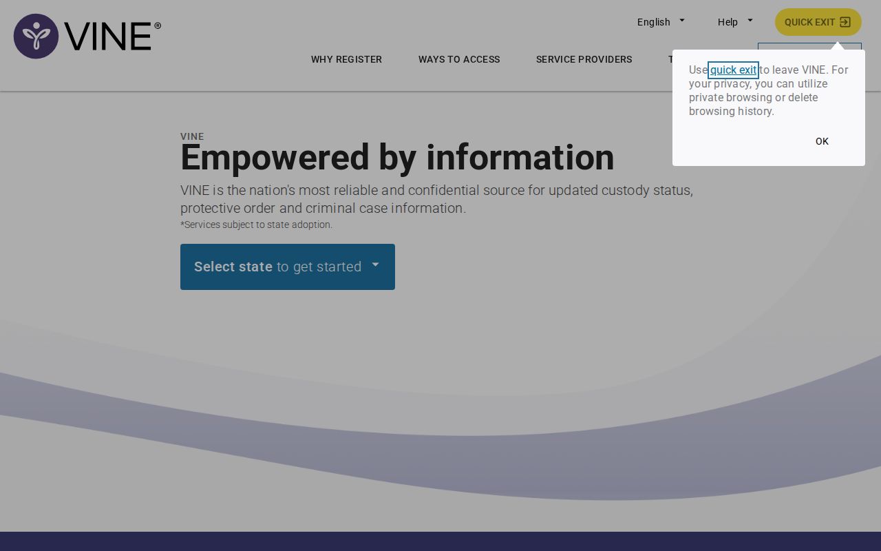 VINELink custody notification option related to Hickory County arrest records