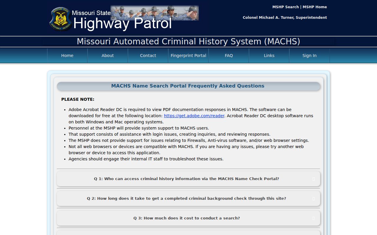 MACHS official guidance for Hickory County arrest history name searches