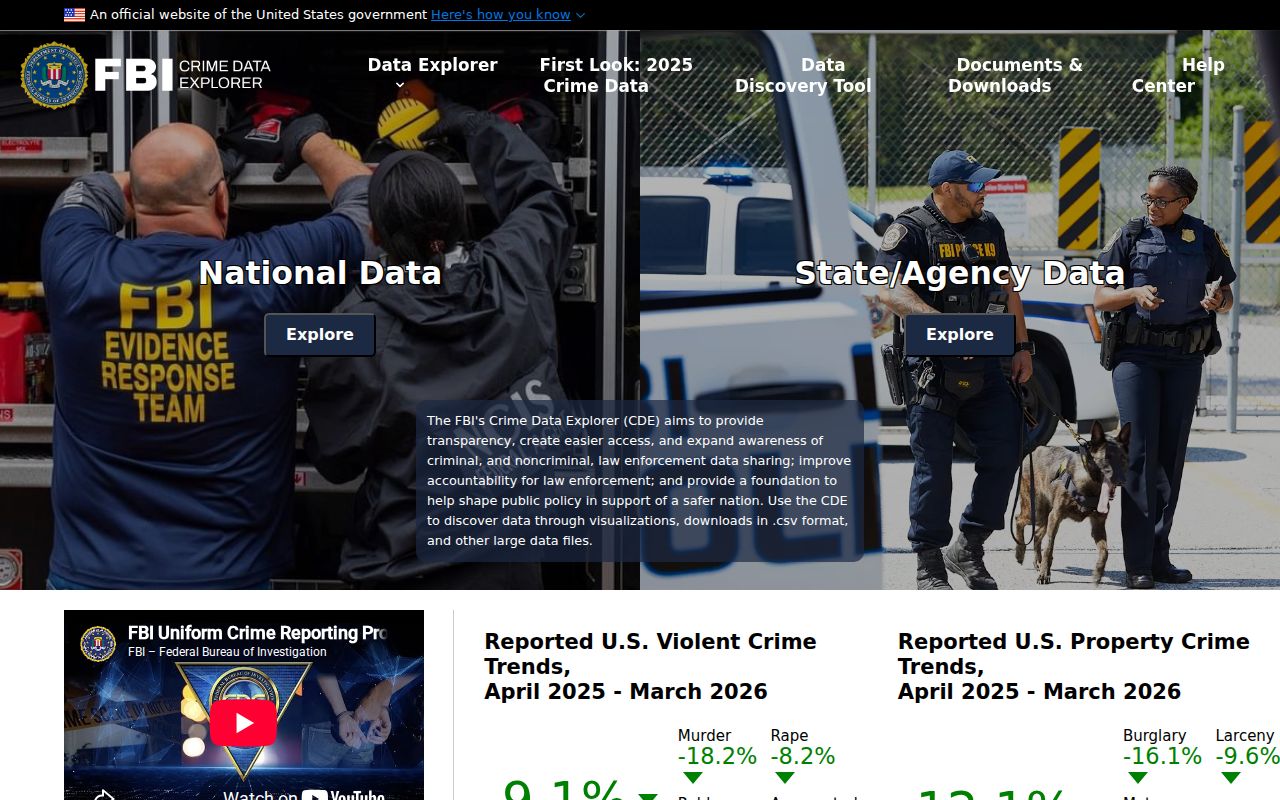 FBI crime data interface for Hickory County criminal record context